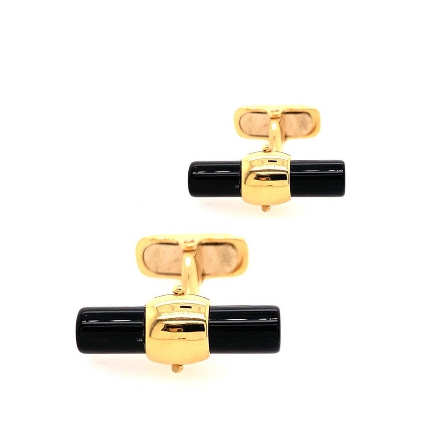 Onyx and 14k yellow gold cuff-links